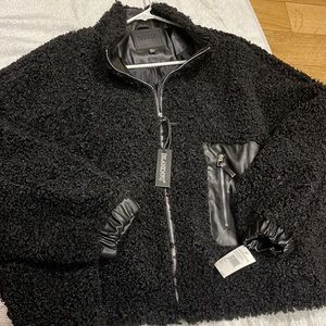 Blank nyc womens plus black furry jacket w leather trims